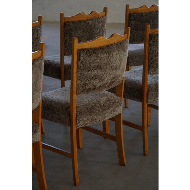 Wood Vintage Danish Modern Dining Chairs in Oak and Lambswool by Henning Kjærnulf, 1960s, Set of 8 For Sale - Image 7 of 18