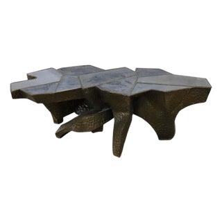 1960s Handmade Brass and Iron Brutalist Side Table For Sale