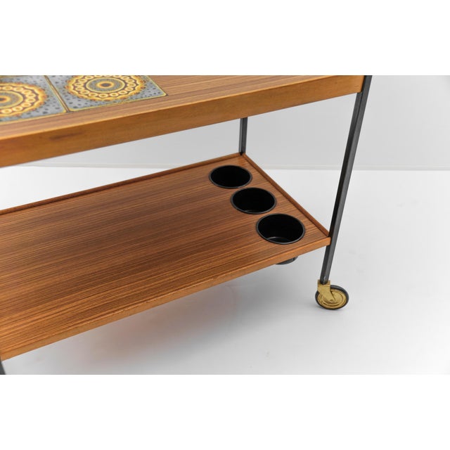 Vintage Walnut and Ceramic Serving Trolley, 1960s For Sale - Image 10 of 12