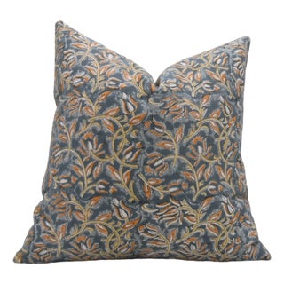 Fabdivine Floral Block Print Pillow Cover 16x16 Inch Duck Canvas-Kamal Dutta For Sale
