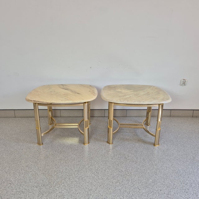 Italian Modern Brass and Marble Side Tables from Poggibonsi, 1990s, Set of 2 For Sale - Image 10 of 14