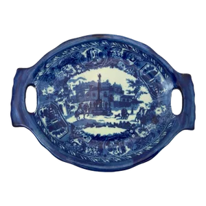 Vintage Victoria Ware Ironstone Flow Blue and White Serving Platter With Handles