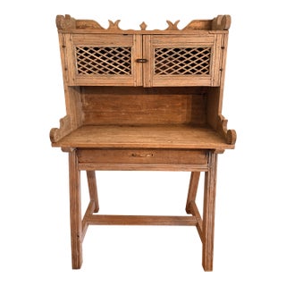 1960s Indonesian Handcrafted Teak or Hardwood Desk With Rustic/Primitive Styling For Sale