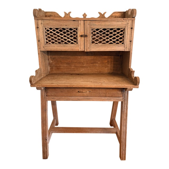 1960s Indonesian Handcrafted Teak or Hardwood Desk With Rustic/Primitive Styling For Sale