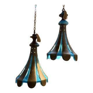 Italian Striped Ceramic Pendant Chandeliers Rimini Blue Bitossi Era For Sale