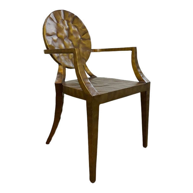 Made Goods Modern Hammered Gold Iron Metal Daphne Arm Chair For Sale