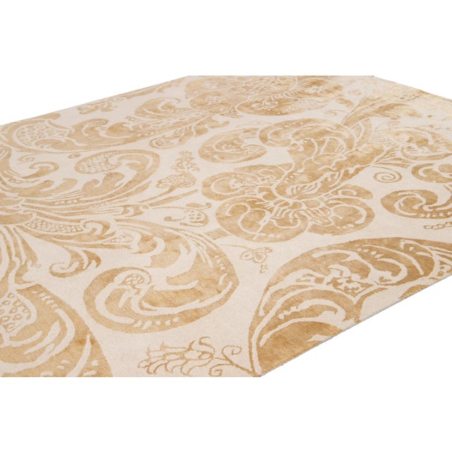 Beige Contemporary Designed Tibetan Wool and Silk Rug For Sale - Image 11 of 12