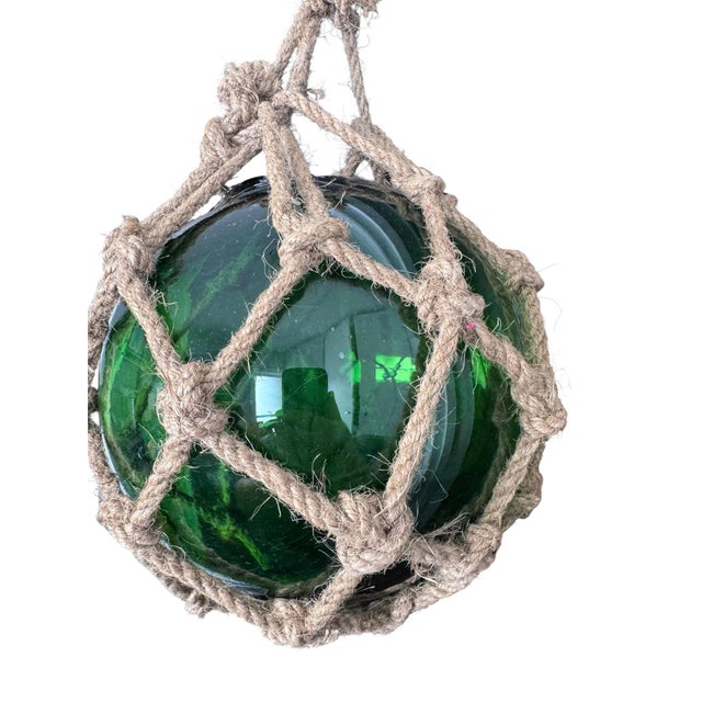 Vintage Green Glass Fishing Float in Jute Rope Netting For Sale - Image 4 of 12
