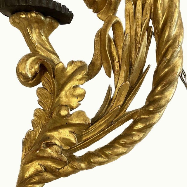 18th Century Gilded Wood and Cornucopia Floral Carving Wall Lights, Set of 2 For Sale - Image 6 of 10