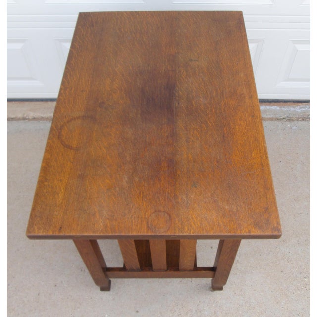 Early 20th Century Stickley Attributed Mission Oak Arts and Crafts Library Table / Writing Desk For Sale - Image 6 of 18