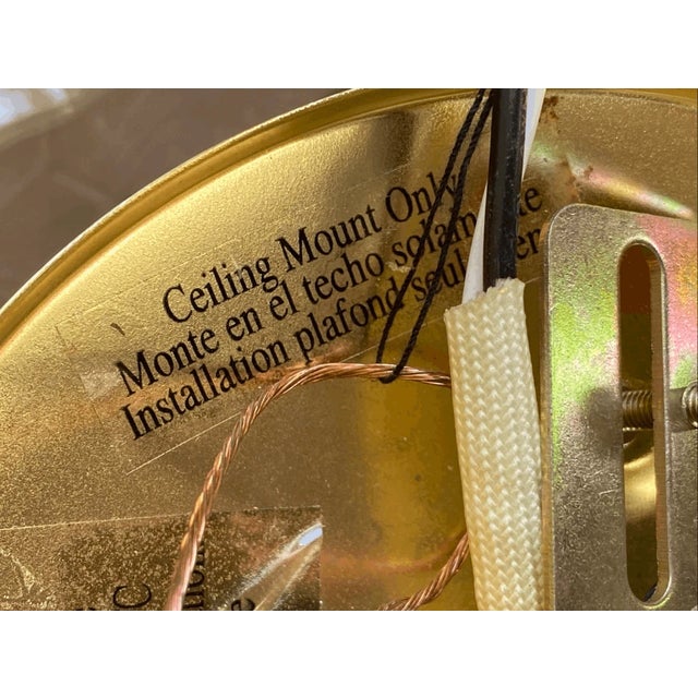 Glass Vintage Hollywood Regency Style Light Frosted Glass & Brass Flush Mount For Sale - Image 7 of 8