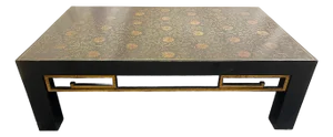 Vintage Chinoiserie Style Black Lacquer Coffee Table With Gold Floral Designs