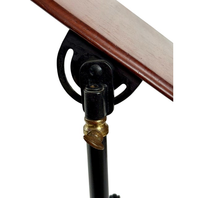 Late 19th Century 19th Century Antique Cast Iron Drafting Reading Side Table or Desk, Adjustable Lectern With Oak Top & Paw Foot Base For Sale - Image 5 of 12