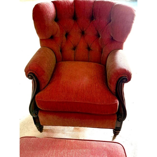 1980s French Napoleon III Wingback Armchairs and Ottoman For Sale - Image 9 of 12