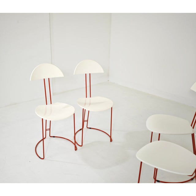 1980s Mid-Century Modern Italian Red and White Metal and Wood Chairs, 1980s, Set of 4 For Sale - Image 5 of 16