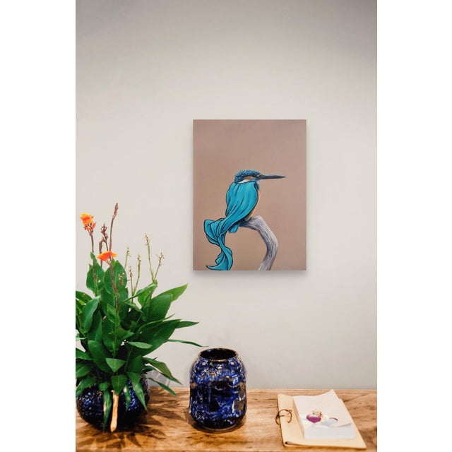 Masks We Wear, Sometimes it's a Cape by 3rd Version (Ben Patterson) | Oil on cradled panel Bird with a blue cape. For Sale - Image 10 of 10
