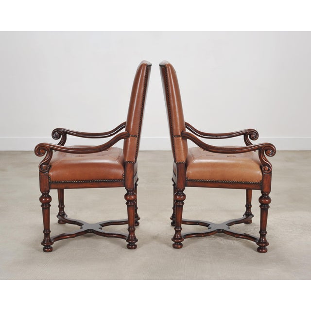 Pair of Louis XIII Baroque Style Mahogany Leather Armchairs For Sale - Image 11 of 18