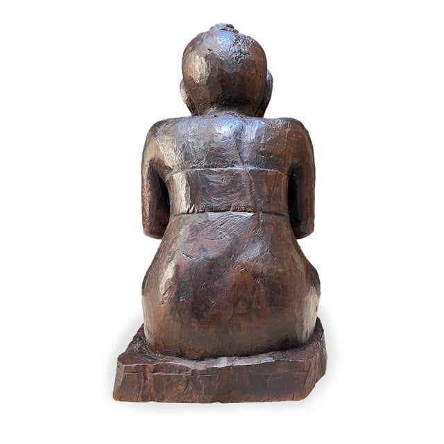 Burmese Monk in Carved Wood, Early 1900s For Sale - Image 3 of 8
