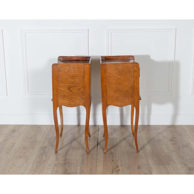 Brown Mid-20th Century Pair of Louis XV Style Cherry Bedside Tables with Drawer and Niche For Sale - Image 8 of 14