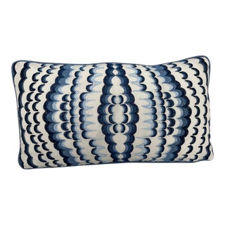 Thibaut Ebru Embroidered Blue Lumbar Pillow - Single For Sale