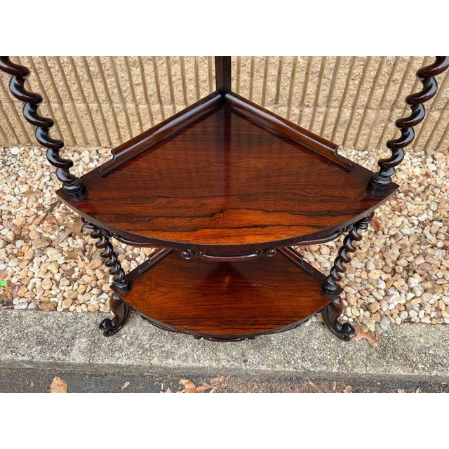 Early 20th Century Antique Victorian Style Rosewood 3 Tier Corner Shelves Etageres Whatnot. For Sale - Image 5 of 11