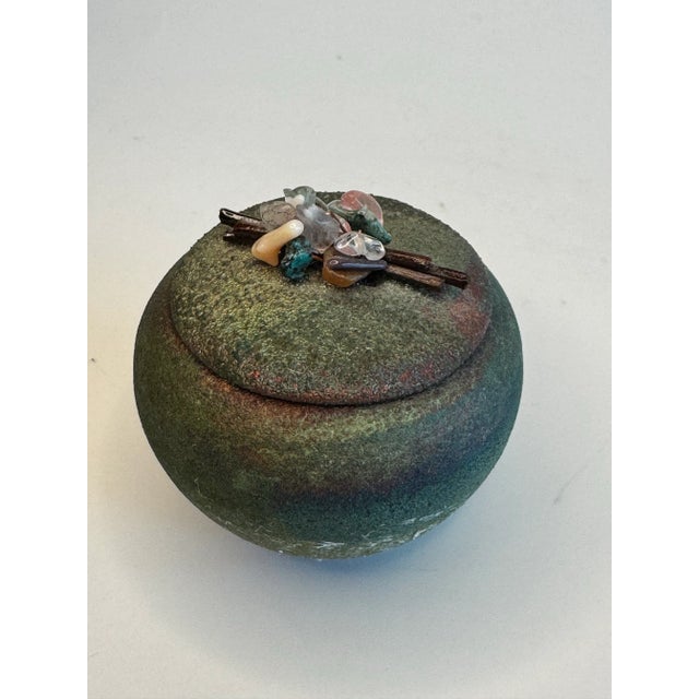 Contemporary Modern Asian Raku & Polished Stone Small Lidded Jar For Sale - Image 3 of 11