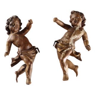 Wooden Cherubs, Set of 2 For Sale
