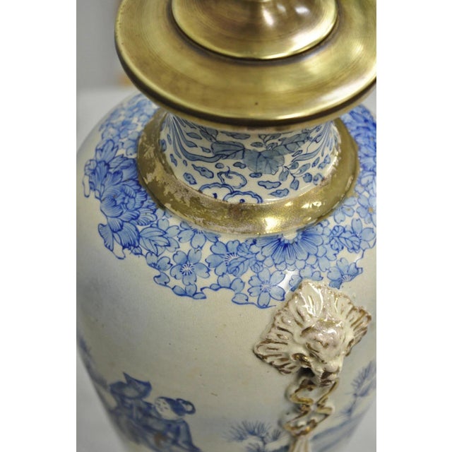 Ceramic Vintage Japanese Blue White Porcelain Jardinierie Vase Chinoiserie Table Lamp For Sale - Image 7 of 15
