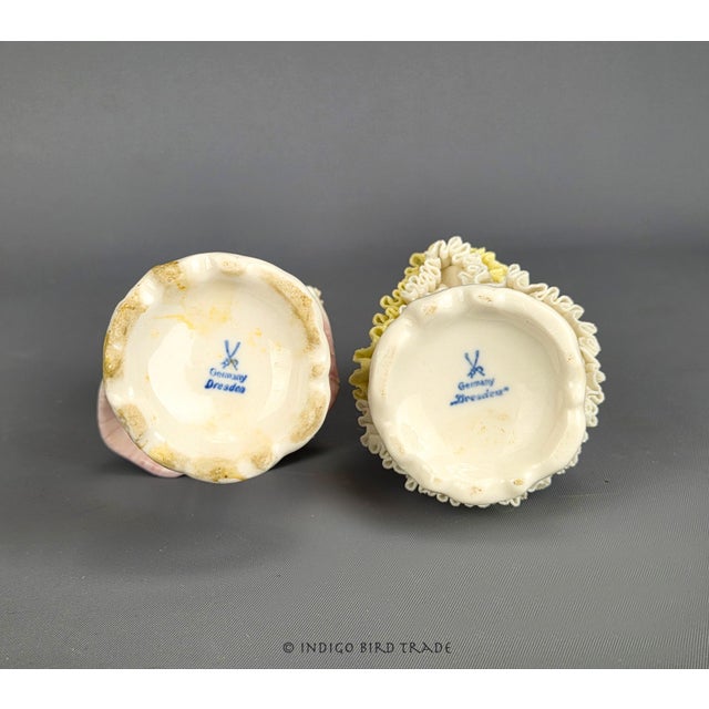 1930's Antique Fine Porcelain Dresden Couple Figurines Germany - Set of 2 For Sale - Image 10 of 10