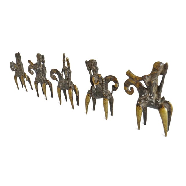 African Set of Five Brass Dogon Horse & Rider Figures For Sale - Image 3 of 4
