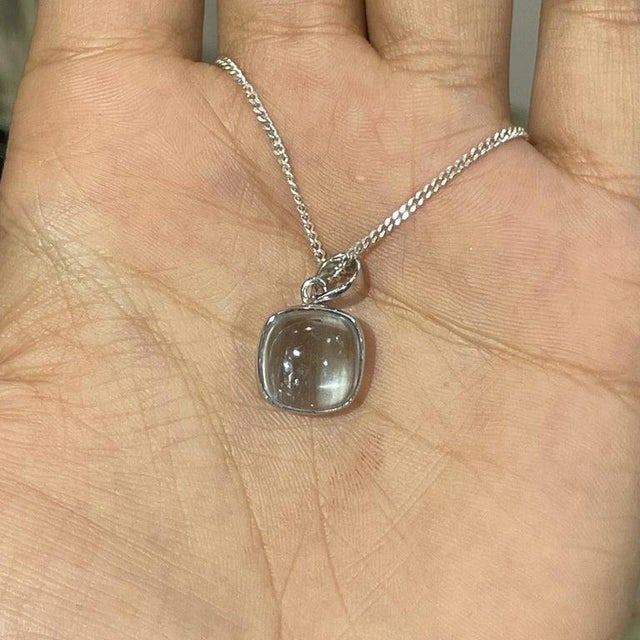 Contemporary Cushion Cut Aquamarine Bezel Set Solitaire Pendant in 925 Sterling Silver For Sale - Image 3 of 14