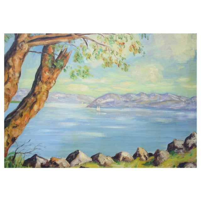 Mid Century Lake Lucerne, Switzerland Landscape Gorgeous landscape of Lake Lucerne, Switzerland by Gustave Grossenbacher...