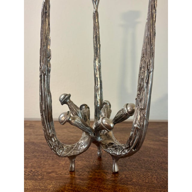 Brutalist Vintage Castor Cooper Signed Pewter Brutalist Three Light Candelabra For Sale - Image 3 of 6