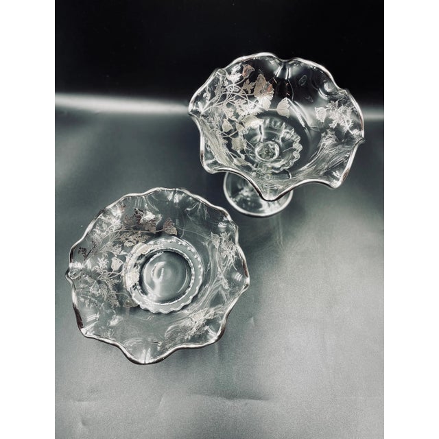 This wonderful set of Silver City Glass Co. in "crumple glass" features a harp-pedestal compote with corresponding bowl....