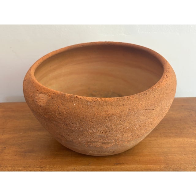 Rustic Mexican earthenware planter pot, a time-worn midcentury beauty. Please see condition details noted. Most items...
