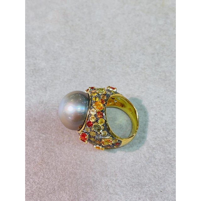 Not Yet Made - Made To Order Bochic “Capri” Multi Sapphire & Tahiti Pearl Ring Set In 18K Gold & Silver For Sale - Image 5 of 12