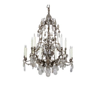 Rare Large Maison Bagues Silver Gilt Bronze Rock Crystal Flower Bouquet 20-Light Chandelier For Sale