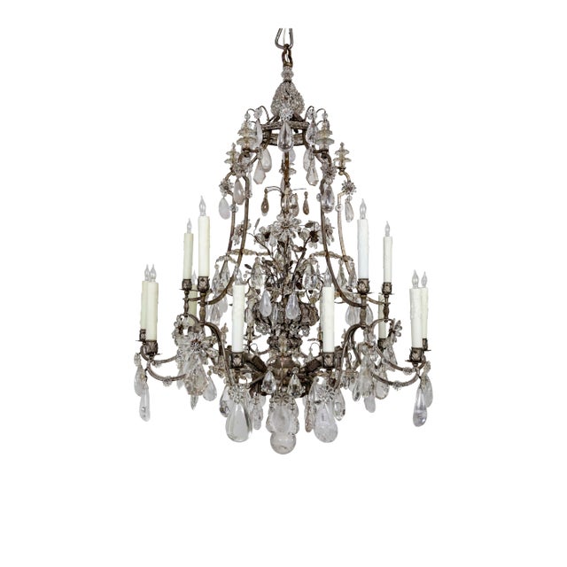 Rare Large Maison Bagues Silver Gilt Bronze Rock Crystal Flower Bouquet 20-Light Chandelier For Sale