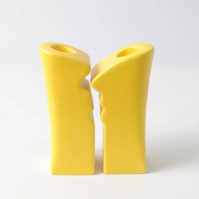 Ceramic Postmodern Yellow Ceramic Candle Holders from ASA, 1980s, Set of 2 For Sale - Image 7 of 8