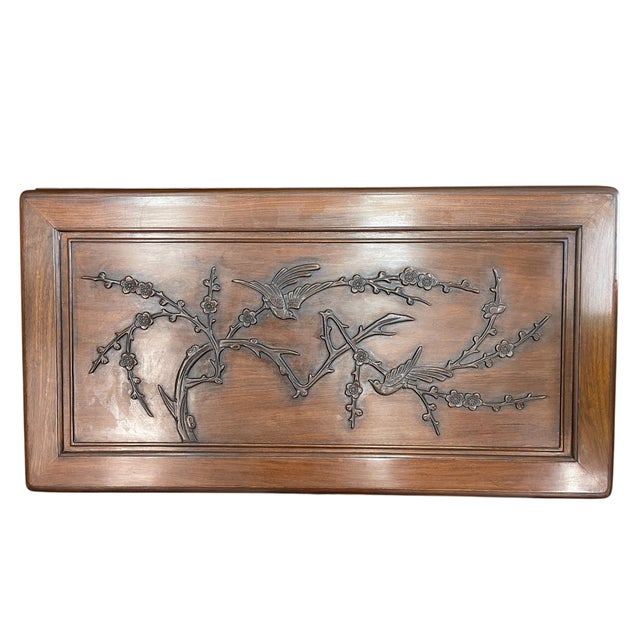 Chinese Dark Cherry Rosewood Flower and Bird Chinese Cedar Chest For Sale - Image 3 of 3