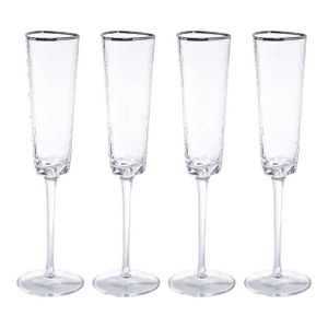 Kampari Triangular Champagne Flutes with Platinum Rim, Set of 4