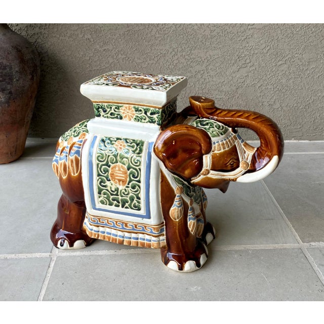 Fabulous Late 20th-Century Earthenware Elephant Garden Stool / Plant Stand For Sale - Image 12 of 12