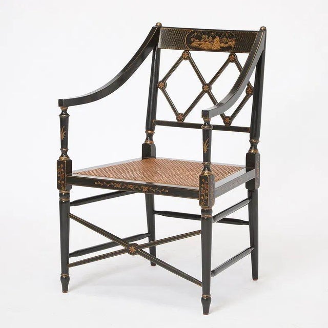 Regency Style Black Lacquered Armchair by Burton Ching For Sale In Dallas - Image 6 of 6