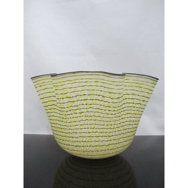 Mid 20th Century Kosta Boda Sweden Carmen Large Yellow Art Glass Handkerchief Ruffle Bowl Signed For Sale - Image 5 of 12