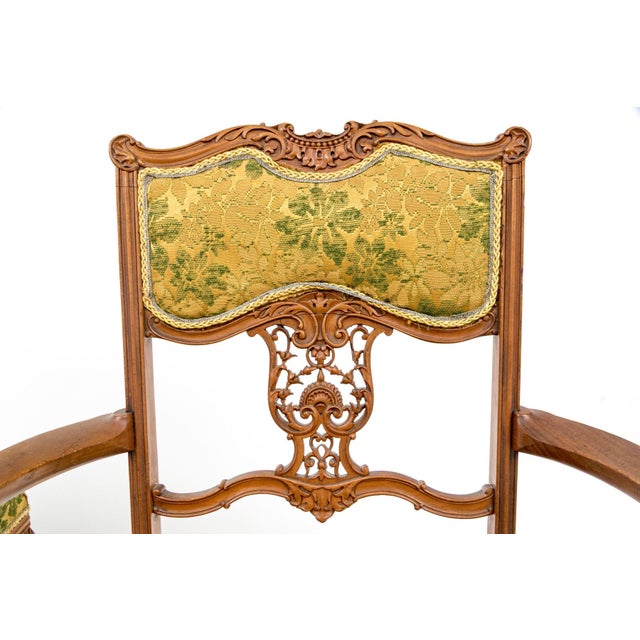 Antique Rococo Revival Salon Chairs — Matching Armchair and Side Chair, Circa 1900 For Sale - Image 17 of 18