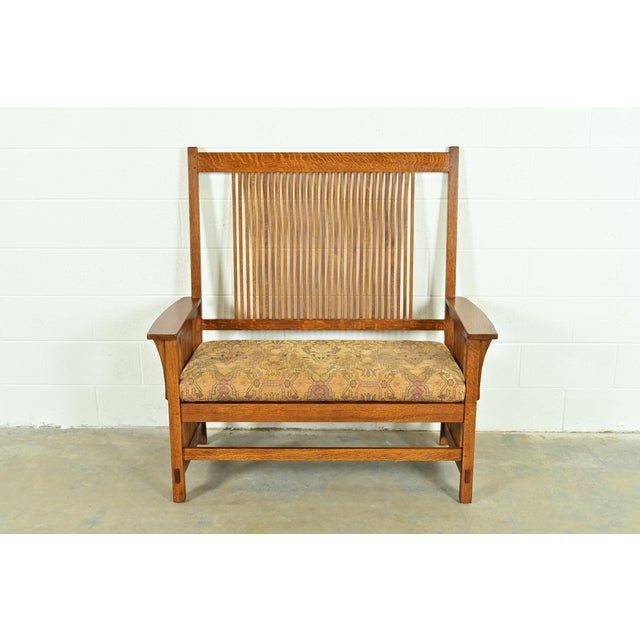 A gorgeous Mission or Arts & Crafts style spindle bench, settee, or love seat By L. & J.G. Stickley USA, Circa Late 20th...