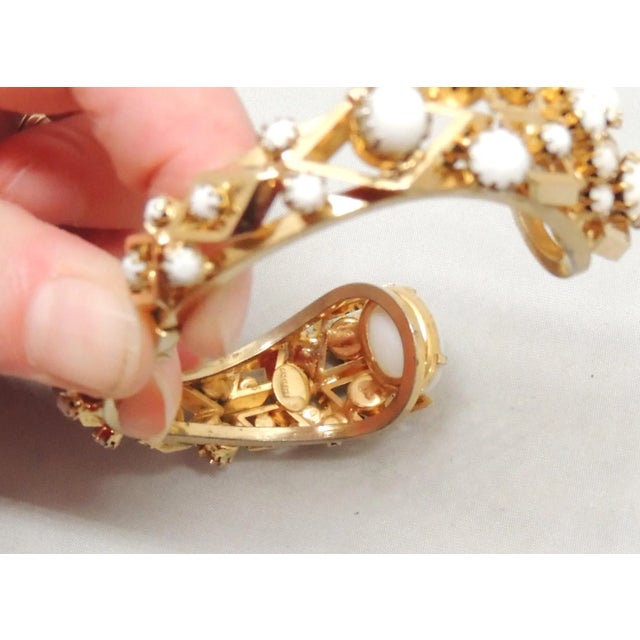 Mid-Century Modern Vintage 1960s Signed Castlecliff White Rhinestone Clamper Bracelet For Sale - Image 3 of 9