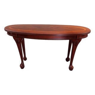 Vintage Mahogany Inlaid Oval Console Table With Claw Feet For Sale