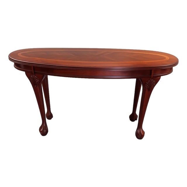 Vintage Mahogany Inlaid Oval Console Table With Claw Feet For Sale