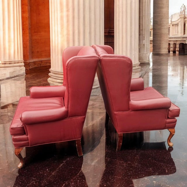 1970s Pair of Exquisite Oxblood High-Quality Mid-Century Modern Masterpiece Matching Wingback Chairs For Sale - Image 4 of 9